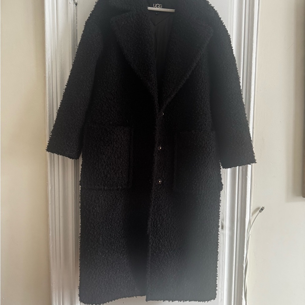 UGG Black Teddy Faux Fur Long Coat Size Small